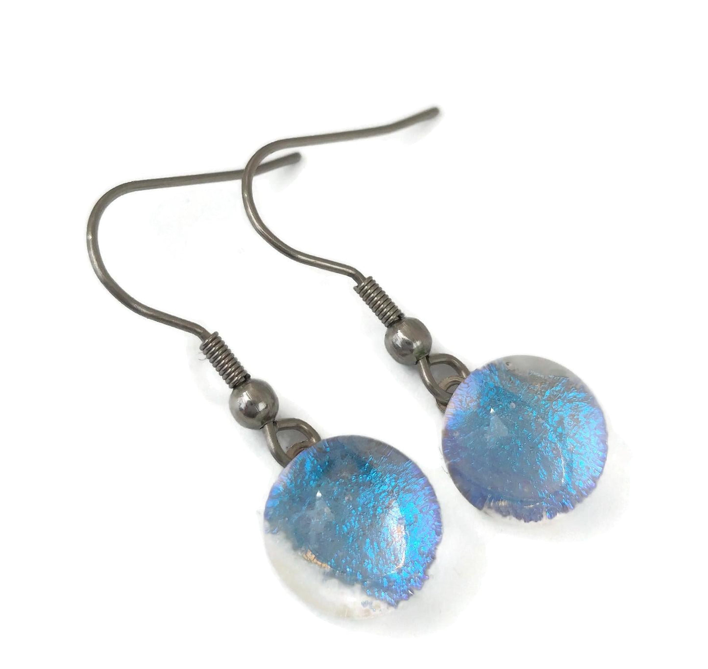 Boucles d'oreilles pendantes bleu transparent - Bijoux Le fil d'Ariane