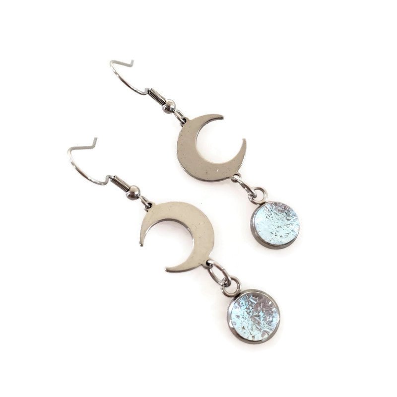 Boucles d'oreilles pendantes lune - Bijoux Le fil d'Ariane