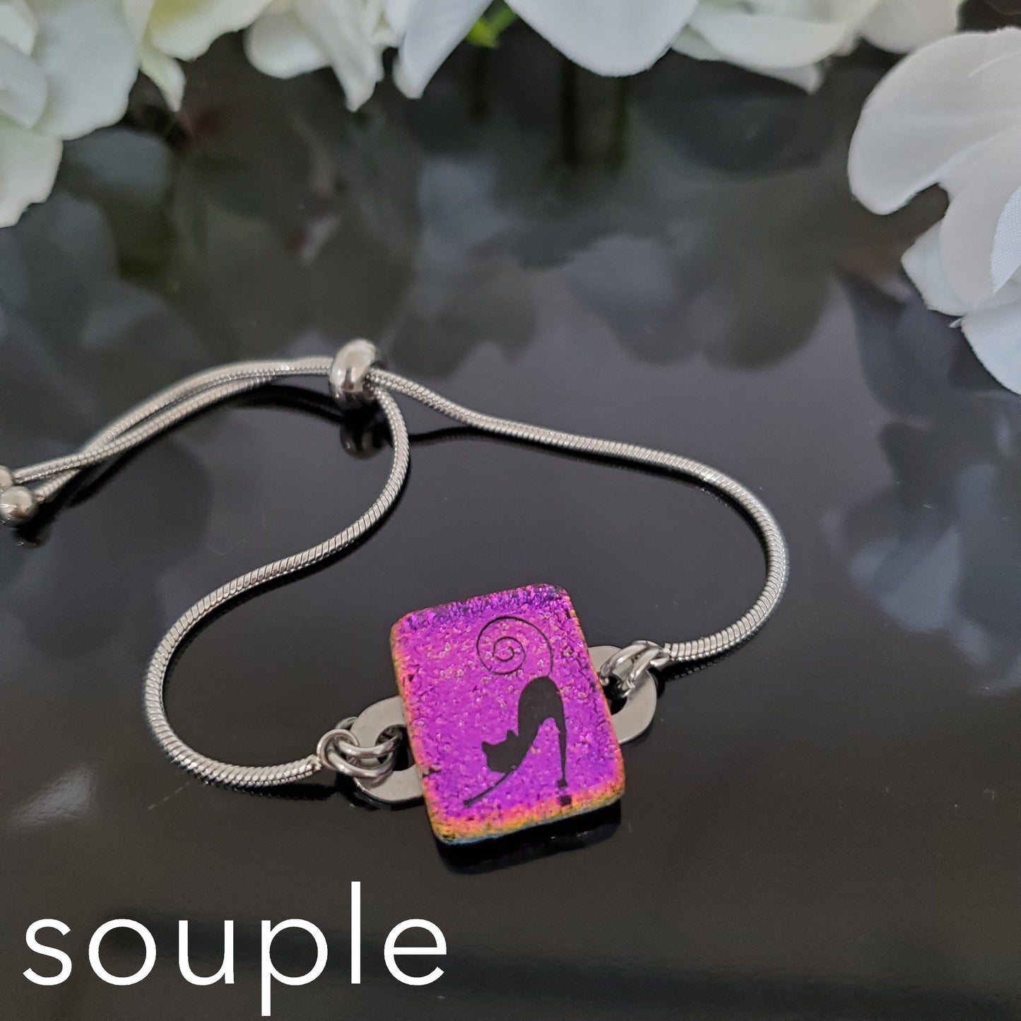 Bracelet chat rose fushia - Bijoux Le fil d'Ariane