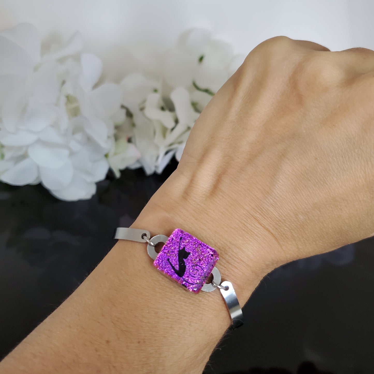 Bracelet chat rose fushia - Bijoux Le fil d'Ariane