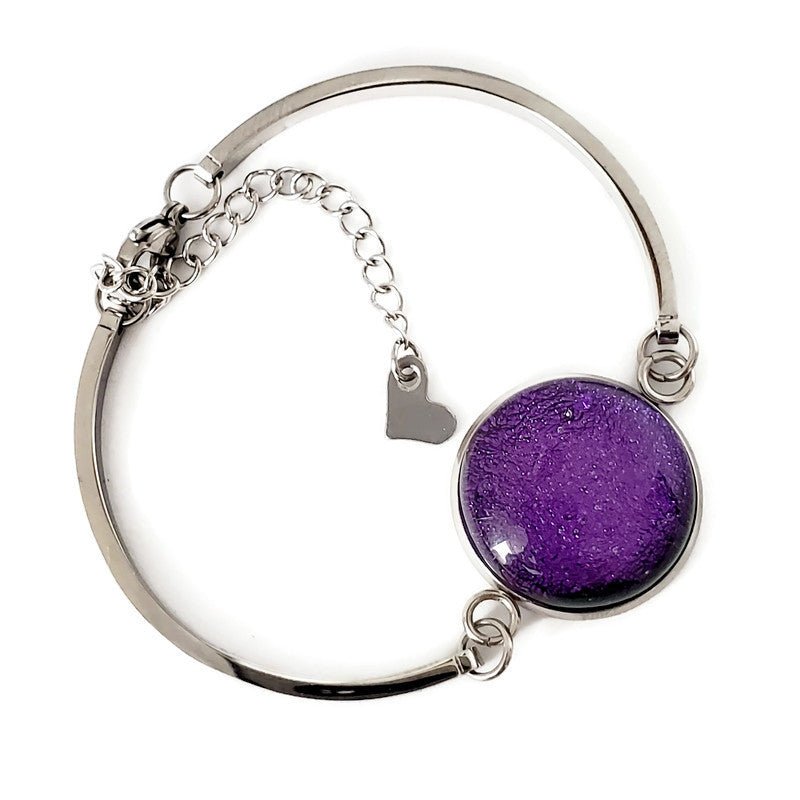 Bracelet d'acier inoxydable et verre fusion violet - Bijoux Le fil d'Ariane