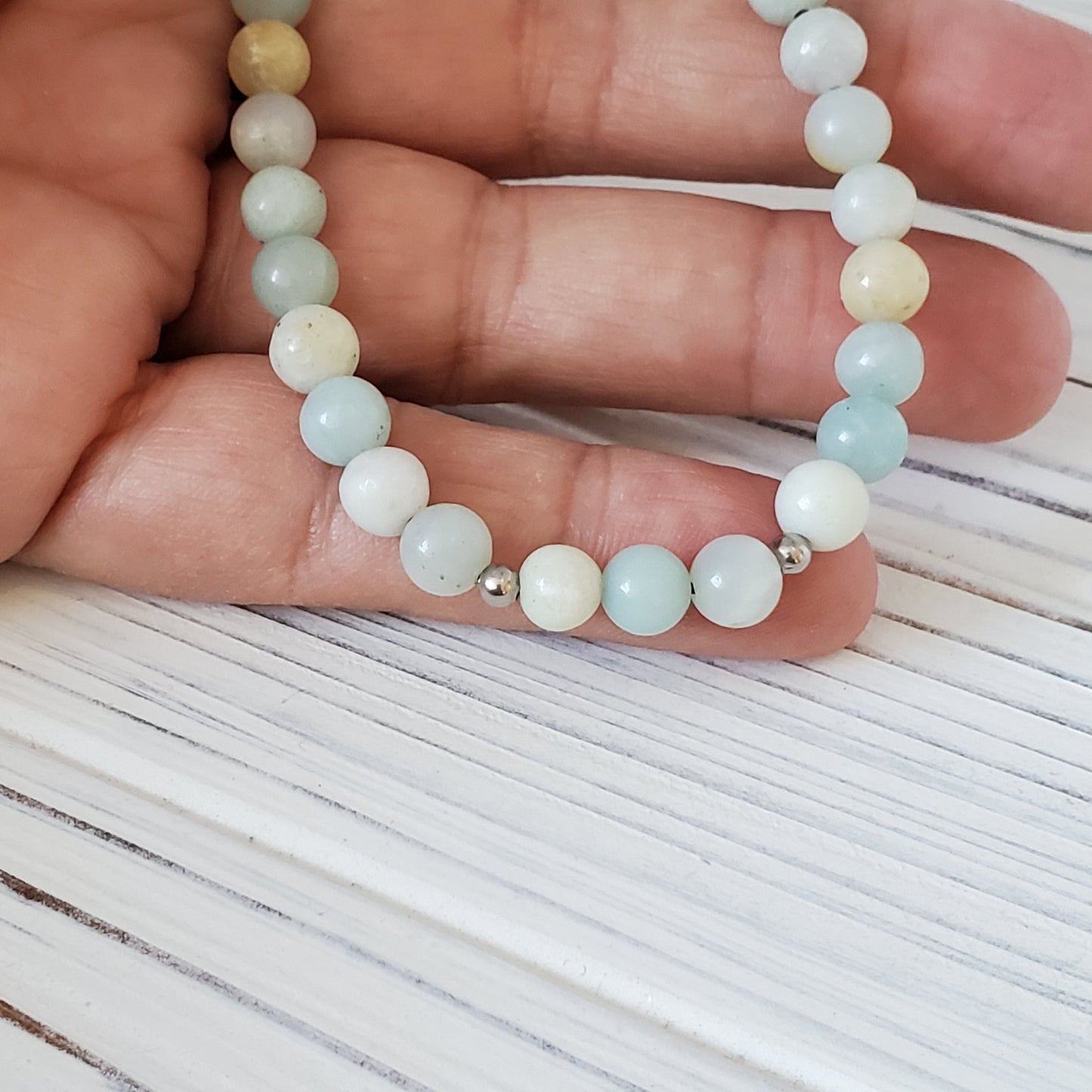 Bracelet de billes d'amazonite, ajustable - Bijoux Le fil d'Ariane