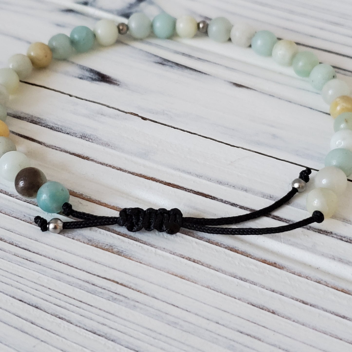 Bracelet de billes d'amazonite, ajustable - Bijoux Le fil d'Ariane