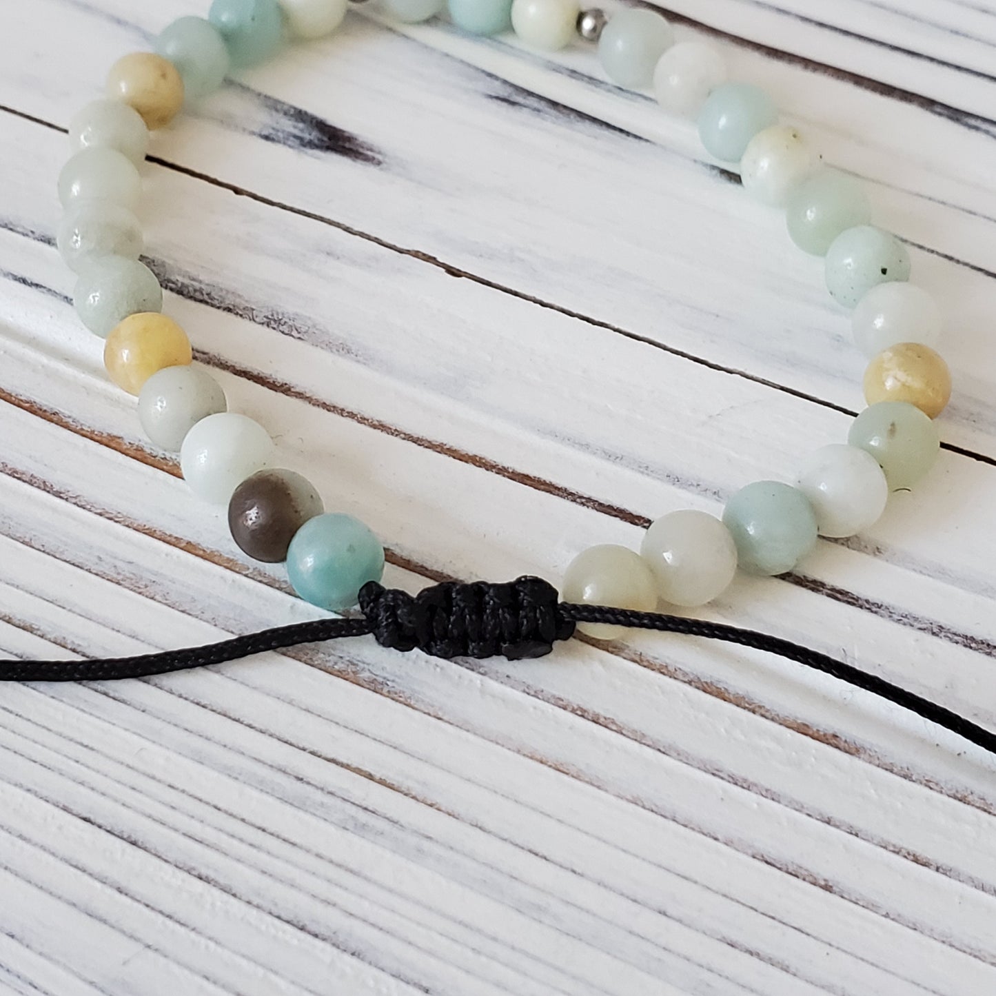 Bracelet de billes d'amazonite, ajustable - Bijoux Le fil d'Ariane