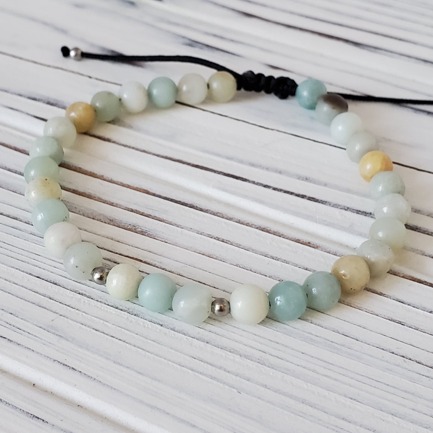 Bracelet de billes d'amazonite, ajustable - Bijoux Le fil d'Ariane