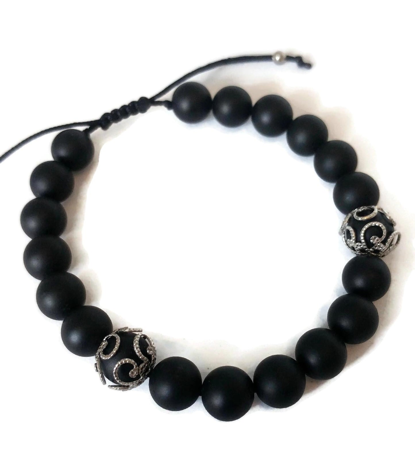 Bracelet de billes noires - Bijoux Le fil d'Ariane