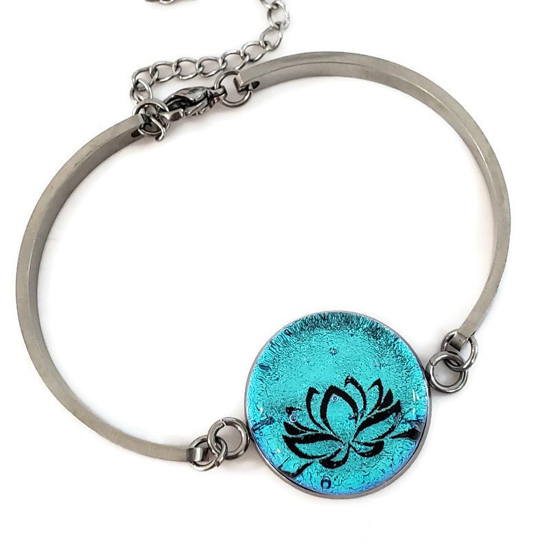 Bracelet fleur de lotus, rond en verre fusion - Bijoux Le fil d'Ariane