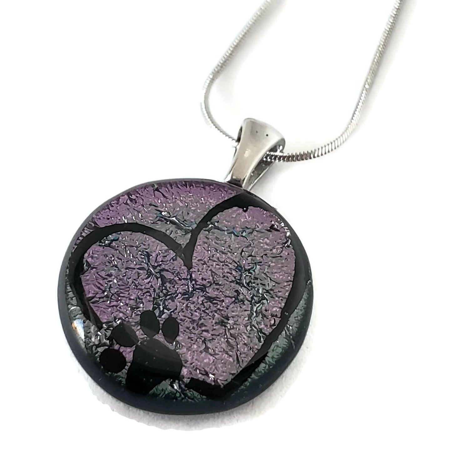 Collier amour des animaux, rond, en verre fusion - Bijoux Le fil d'Ariane