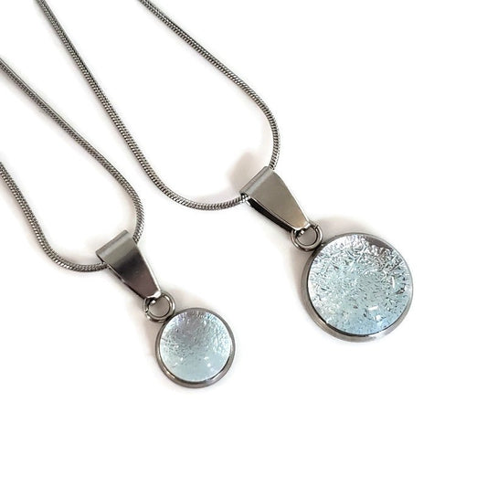 Collier cabochon argent transparent, verre fusion - Bijoux Le fil d'Ariane