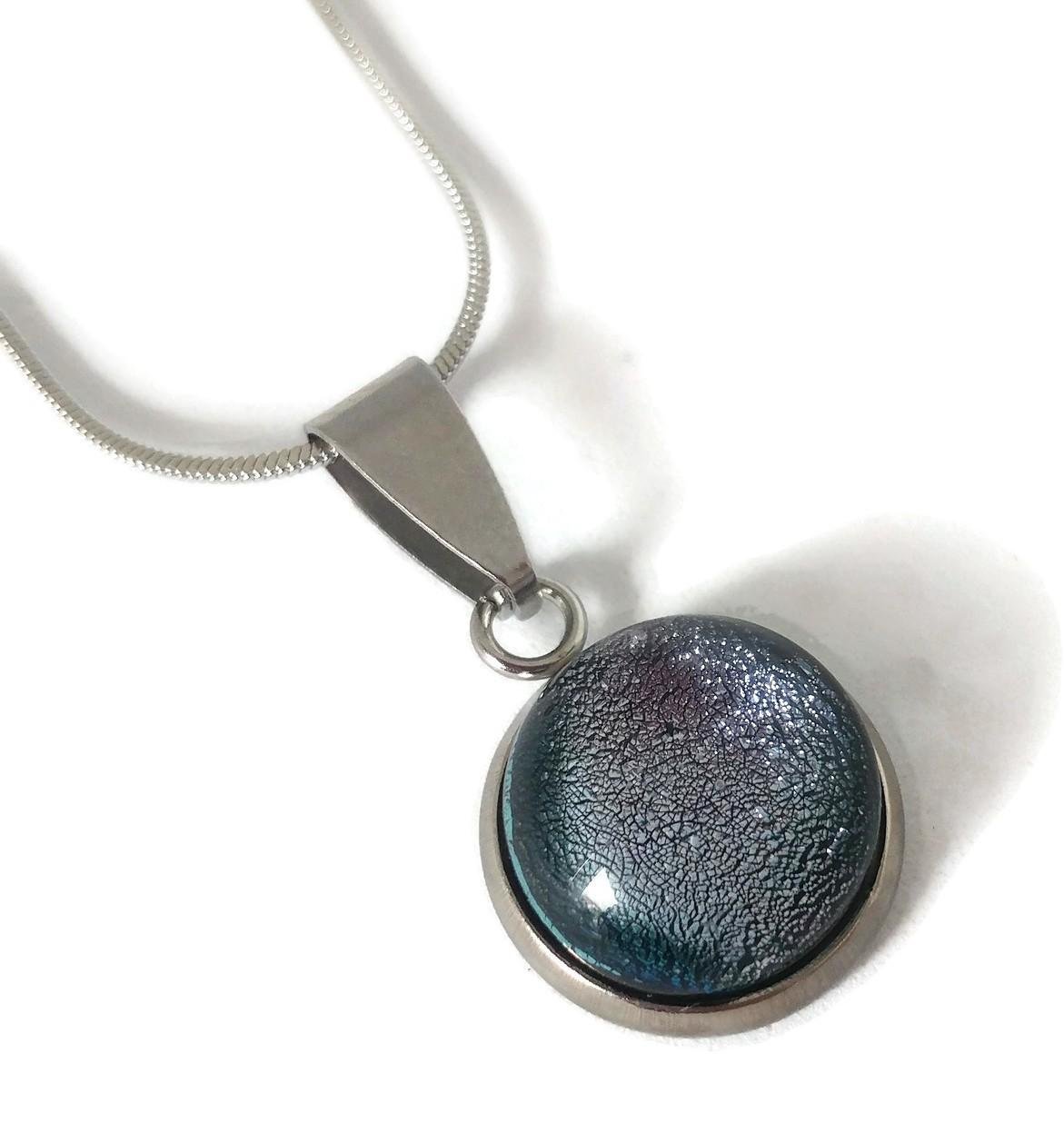 Collier cabochon, argent, verre fusion - Bijoux Le fil d'Ariane