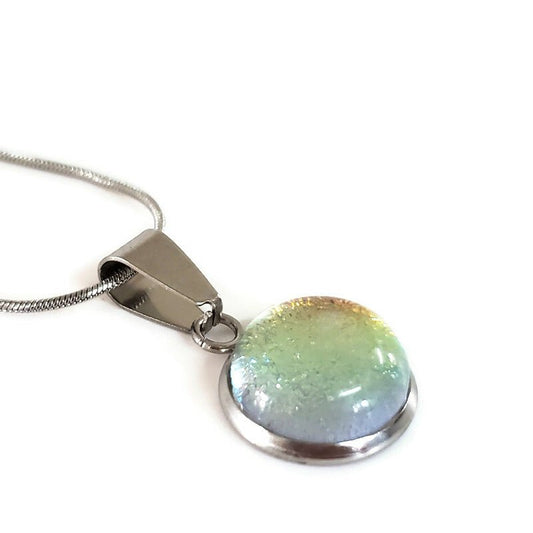 Collier cabochon, orange transparent, verre fusion - Bijoux Le fil d'Ariane