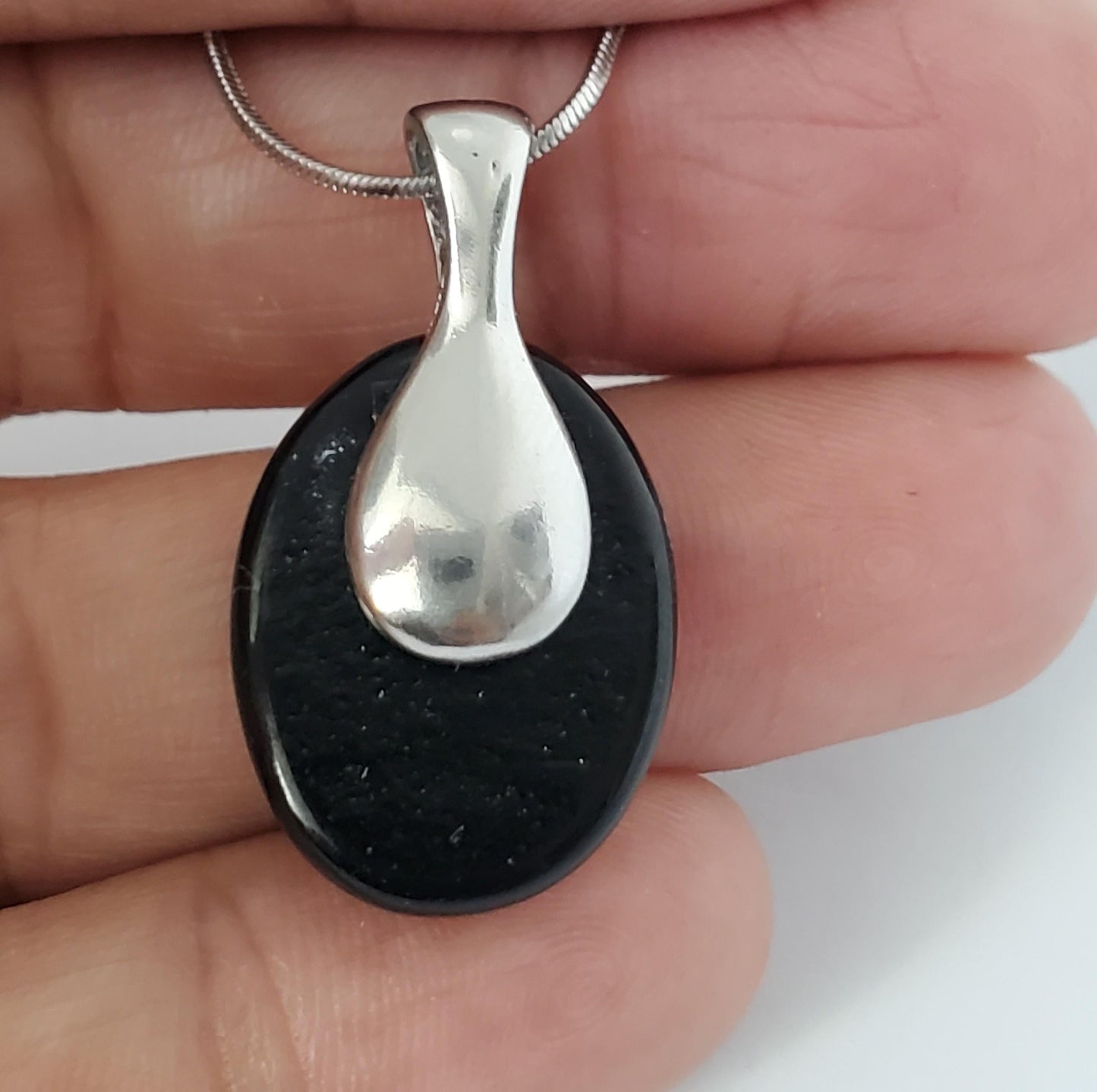 Collier fougère, verre fusion et inox - Bijoux Le fil d'Ariane