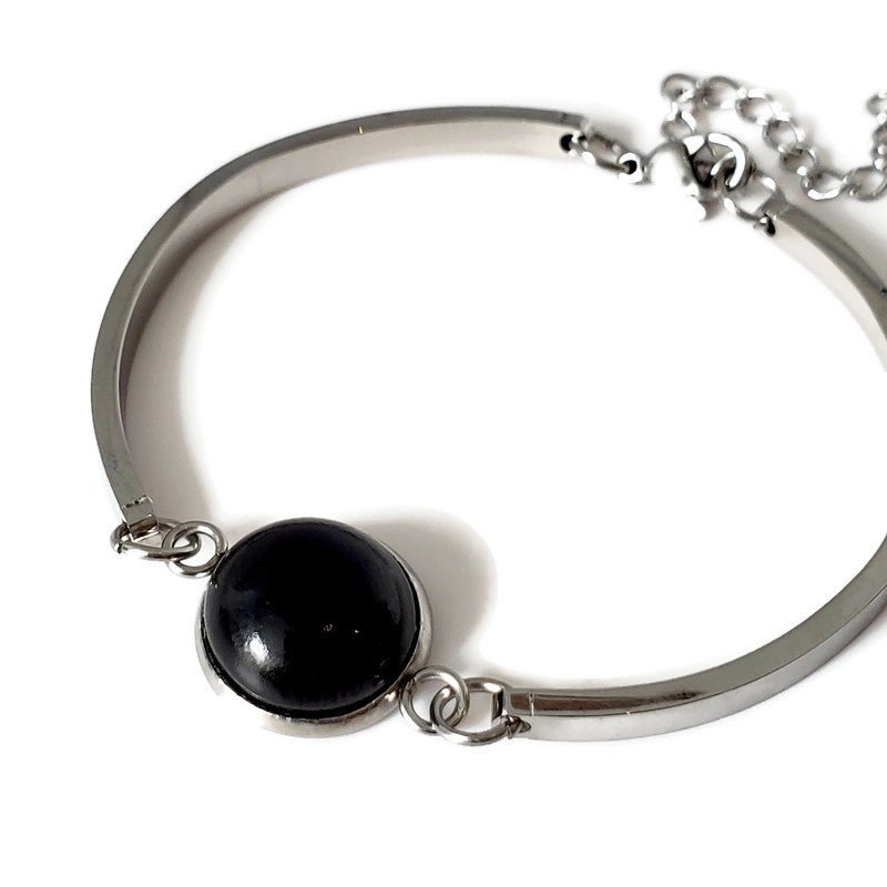 Mini bracelet verre récupéré et inox noir lustré - Bijoux Le fil d'Ariane