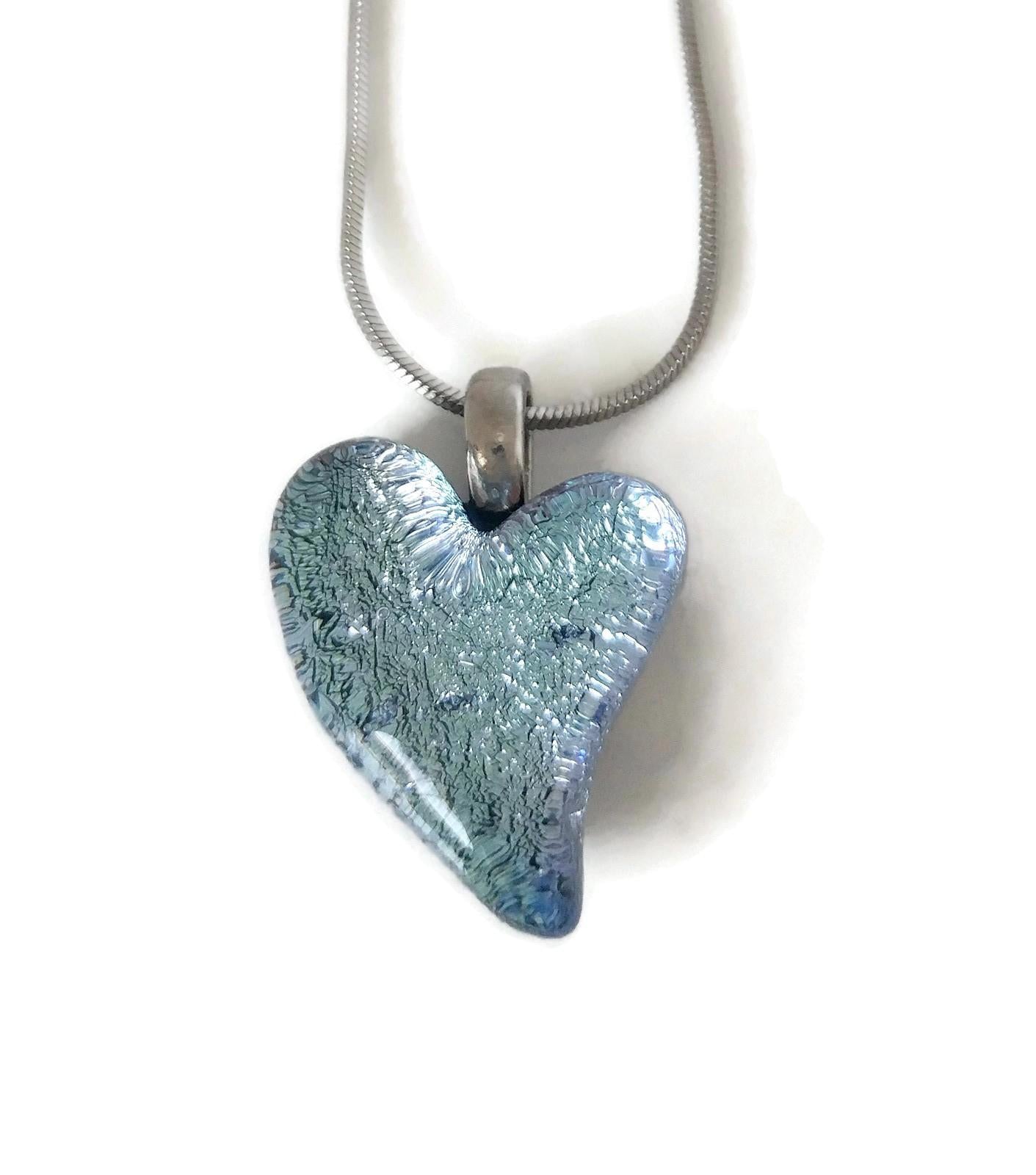 Mini coeur, argent, verre fusion - Bijoux Le fil d'Ariane