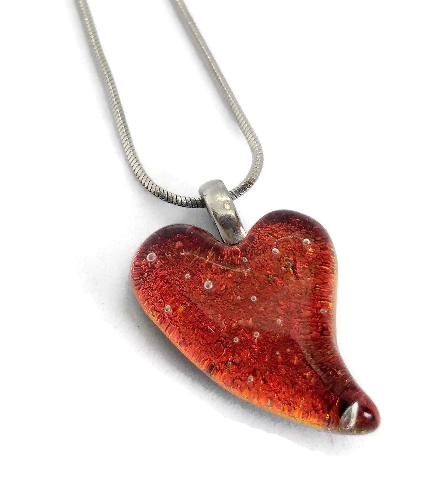 Mini coeur, orange, verre fusion - Bijoux Le fil d'Ariane