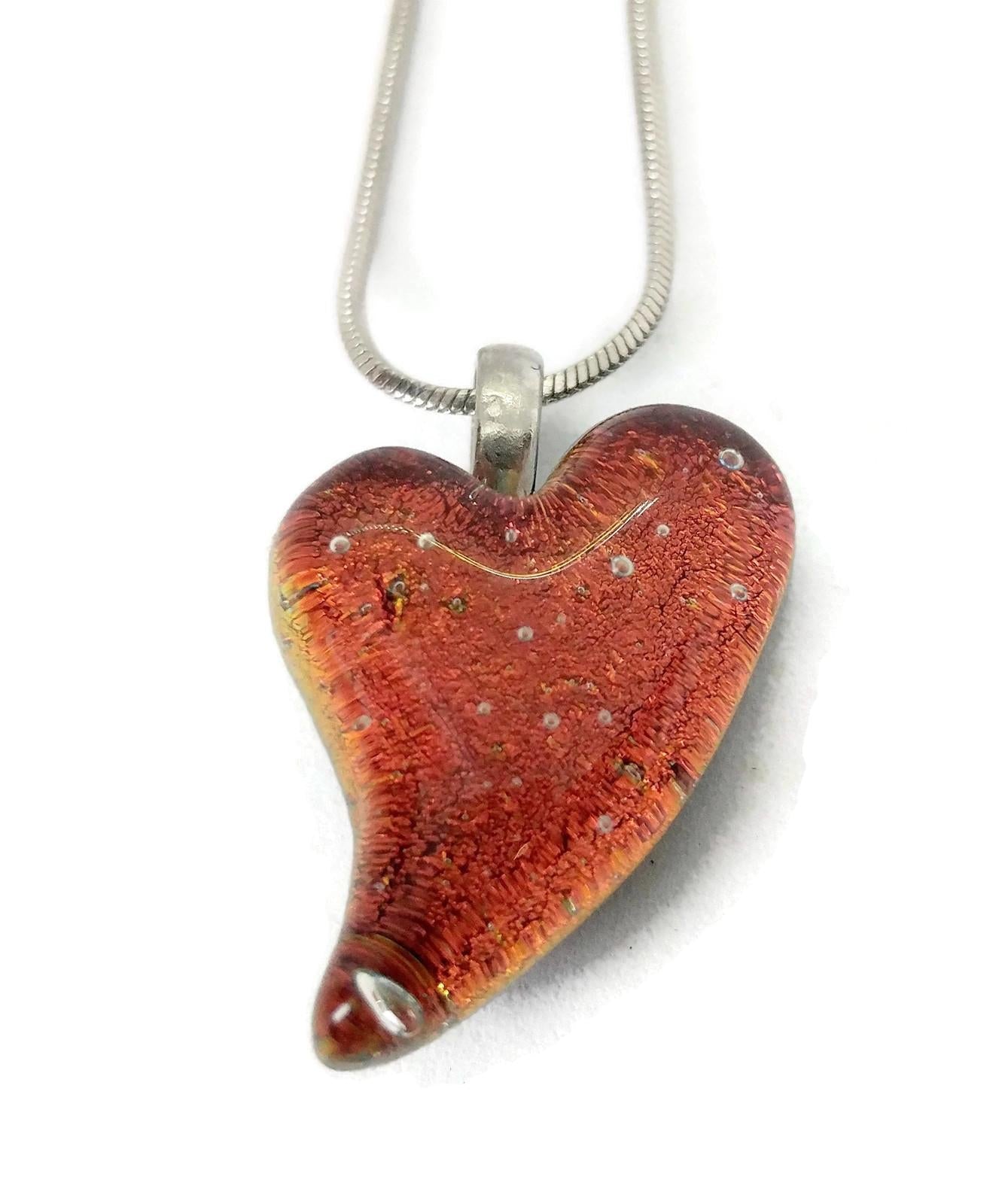 Mini coeur, orange, verre fusion - Bijoux Le fil d'Ariane