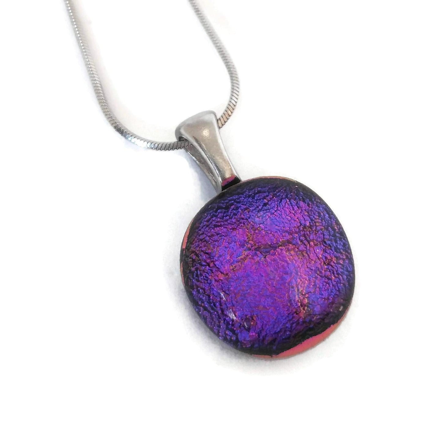 Mini pendentif, mauve-bleu, verre fusion - Bijoux Le fil d'Ariane