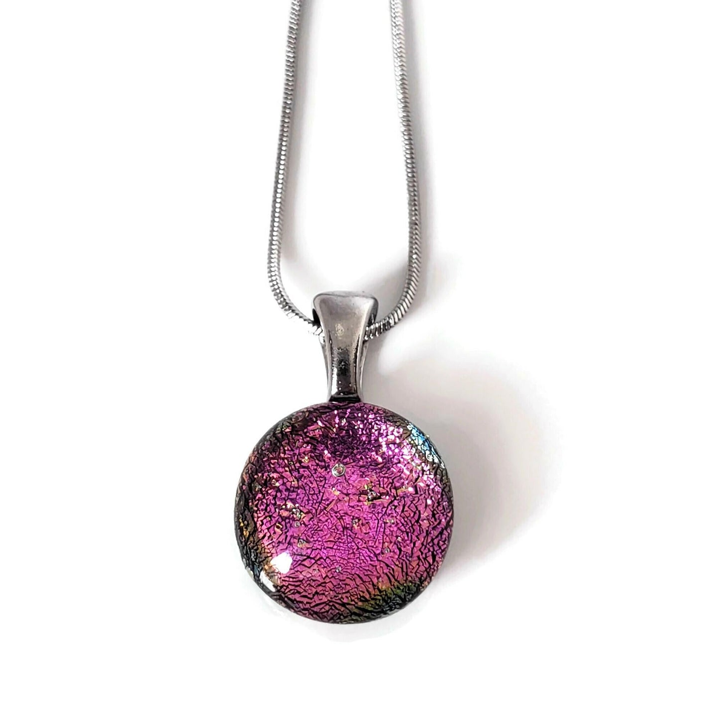 Mini pendentif, rose magenta, verre fusion - Bijoux Le fil d'Ariane