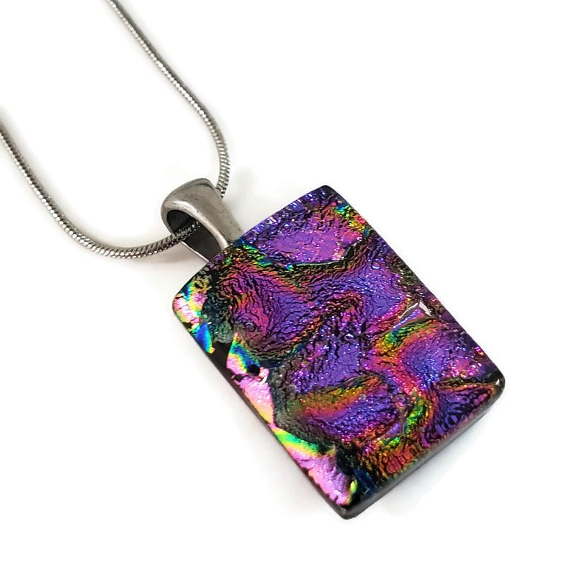 Pendentif rectangle, mauve veiné - Bijoux Le fil d'Ariane