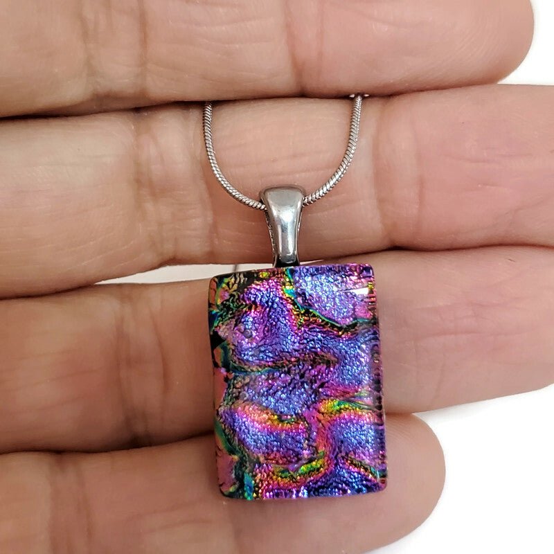 Pendentif rectangle, mauve veiné - Bijoux Le fil d'Ariane