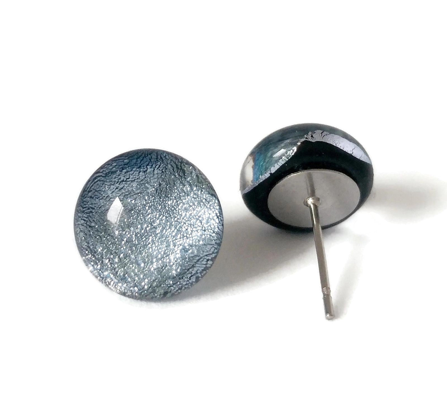 Puces d'oreille argent, verre fusion - Bijoux Le fil d'Ariane