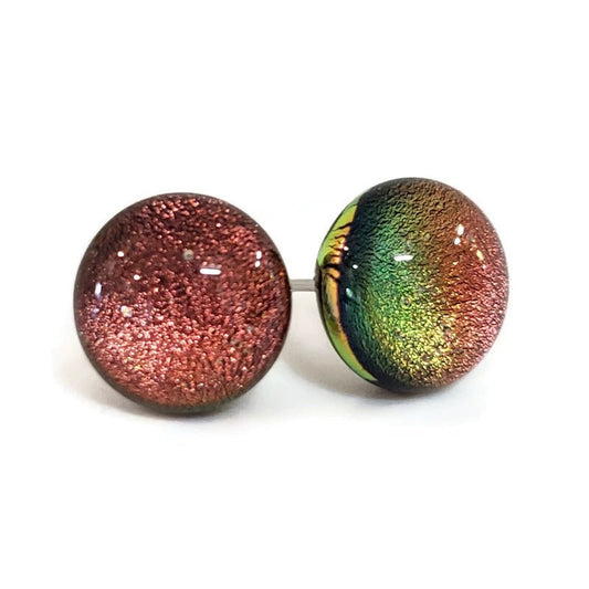 Puces d'oreille hibiscus (saumon), verre fusion - Bijoux Le fil d'Ariane