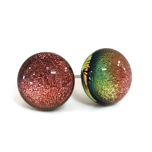 Puces d'oreille hibiscus (saumon), verre fusion - Bijoux Le fil d'Ariane