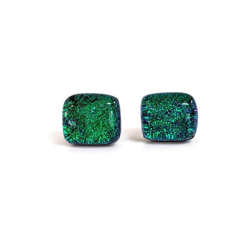Puces rectangles emeraude - Bijoux Le fil d'Ariane