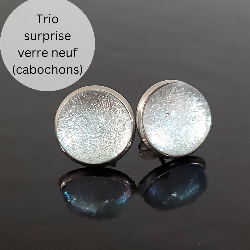 Trio boucles cabochon surprise, boucles d'oreilles verre neuf - Bijoux Le fil d'Ariane