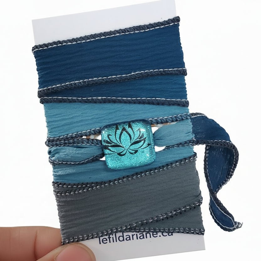 Bracelets avec ruban et verre fusion. - Bijoux Le fil d'Ariane