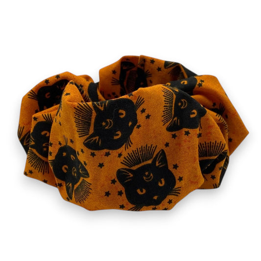 Orange scrunchie with black cats