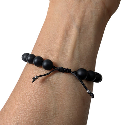 Bracelet agates noires mattes