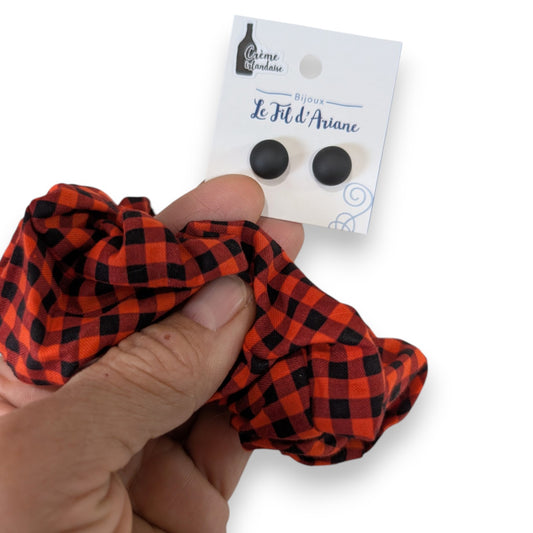 Black and orange/red checkered scrunchie