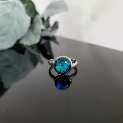 Bague emeraude (balade en forêt), verre fusion - Bijoux Le fil d'Ariane