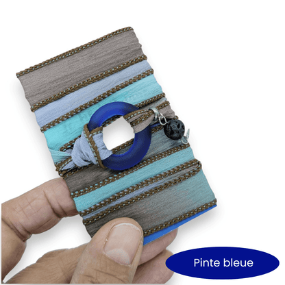Boréal - Bracelet de soie à enrouler, anneau au choix - Bijoux Le fil d'Ariane