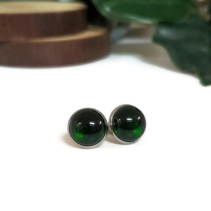Boucles cabochons forêt noire - mat ou lustré - Bijoux Le fil d'Ariane