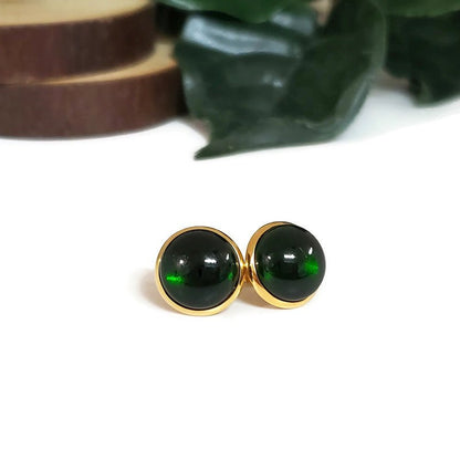 Boucles cabochons forêt noire - mat ou lustré - Bijoux Le fil d'Ariane