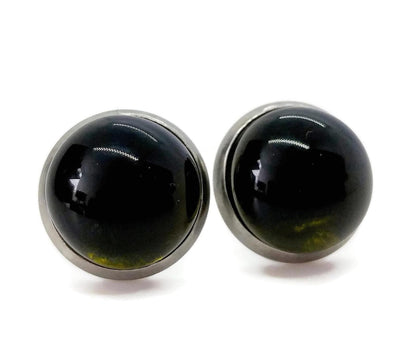 Boucles d'oreilles cabochon vert foncé, en verre recyclé - Bijoux Le fil d'Ariane