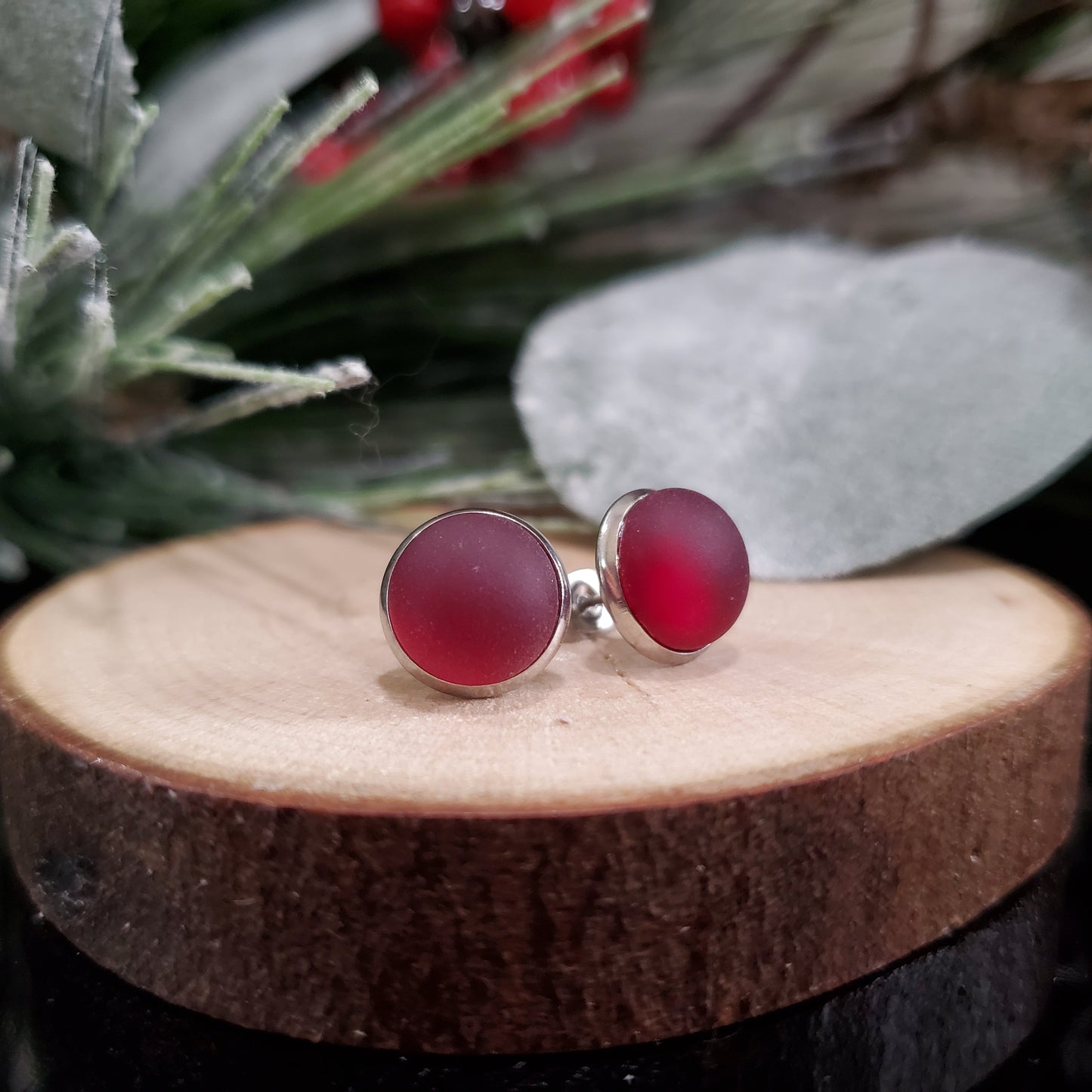 Boucles d'oreilles Noël rouge, mat et lustré - Bijoux Le fil d'Ariane