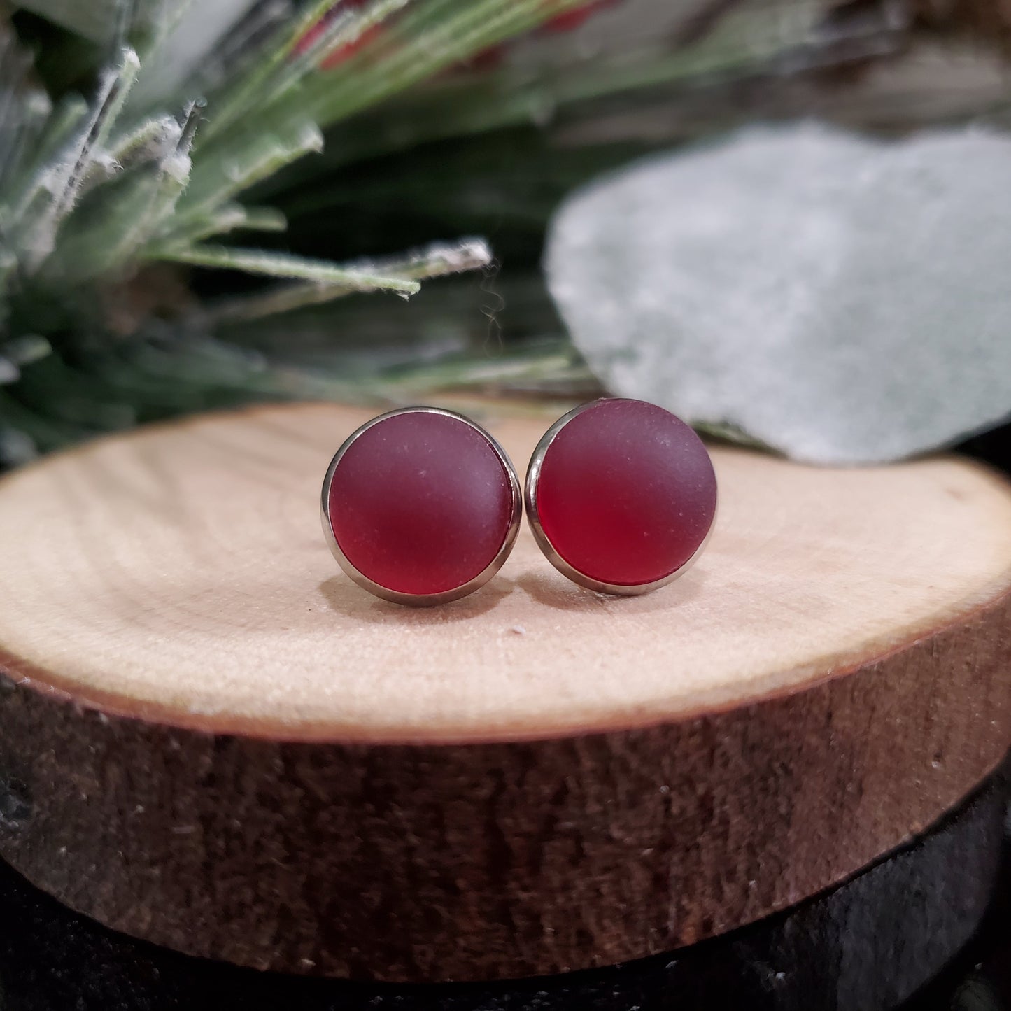 Boucles d'oreilles Noël rouge, mat et lustré - Bijoux Le fil d'Ariane