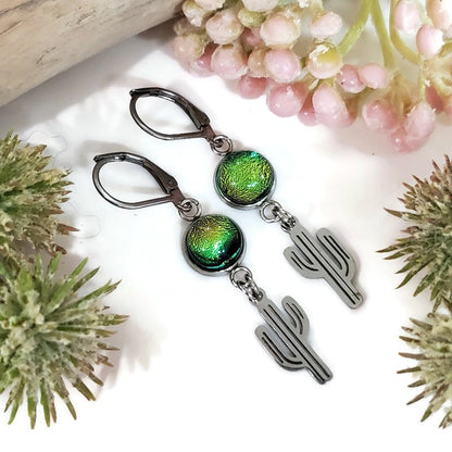 Boucles d'oreilles pendantes cactus - Bijoux Le fil d'Ariane