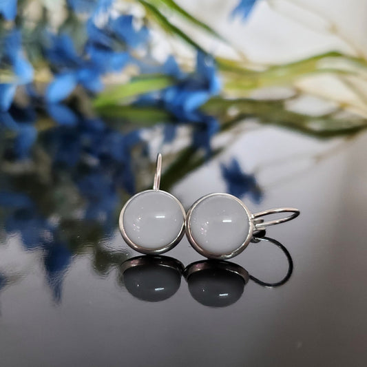 Boucles leviers gris perle, mat ou lustré, verre fusion - Bijoux Le fil d'Ariane