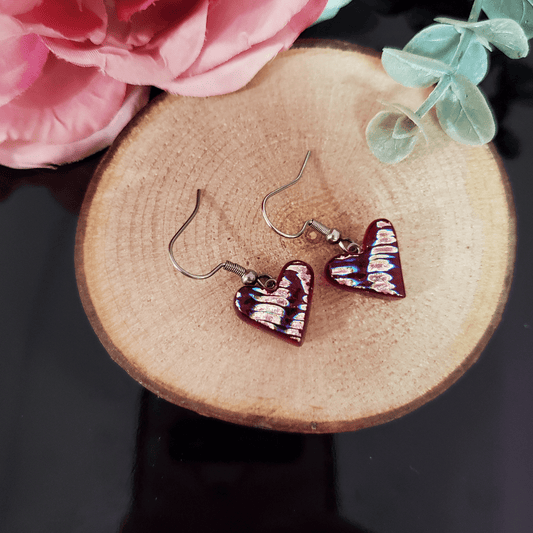Boucles pendantes coeurs rouge et rose - Bijoux Le fil d'Ariane