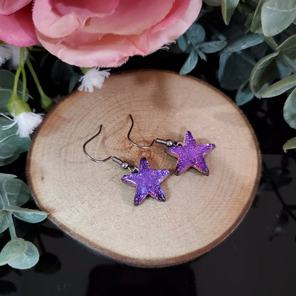 Boucles pendantes étoiles mauve - bleu - Bijoux Le fil d'Ariane