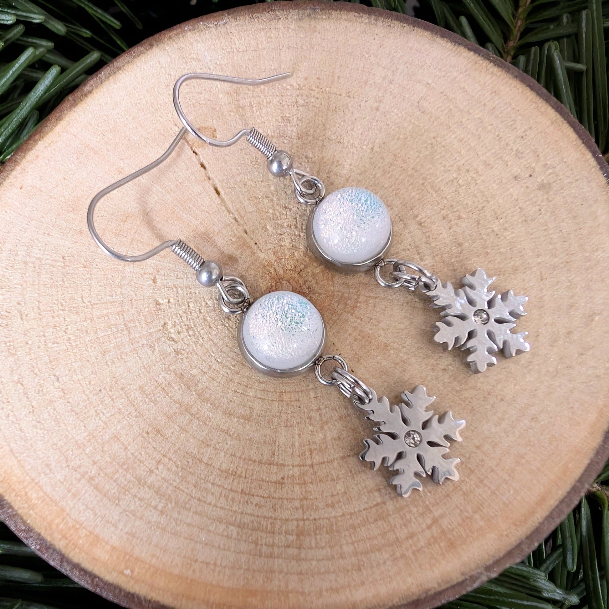 Boucles pendantes flocons - Bijoux Le fil d'Ariane