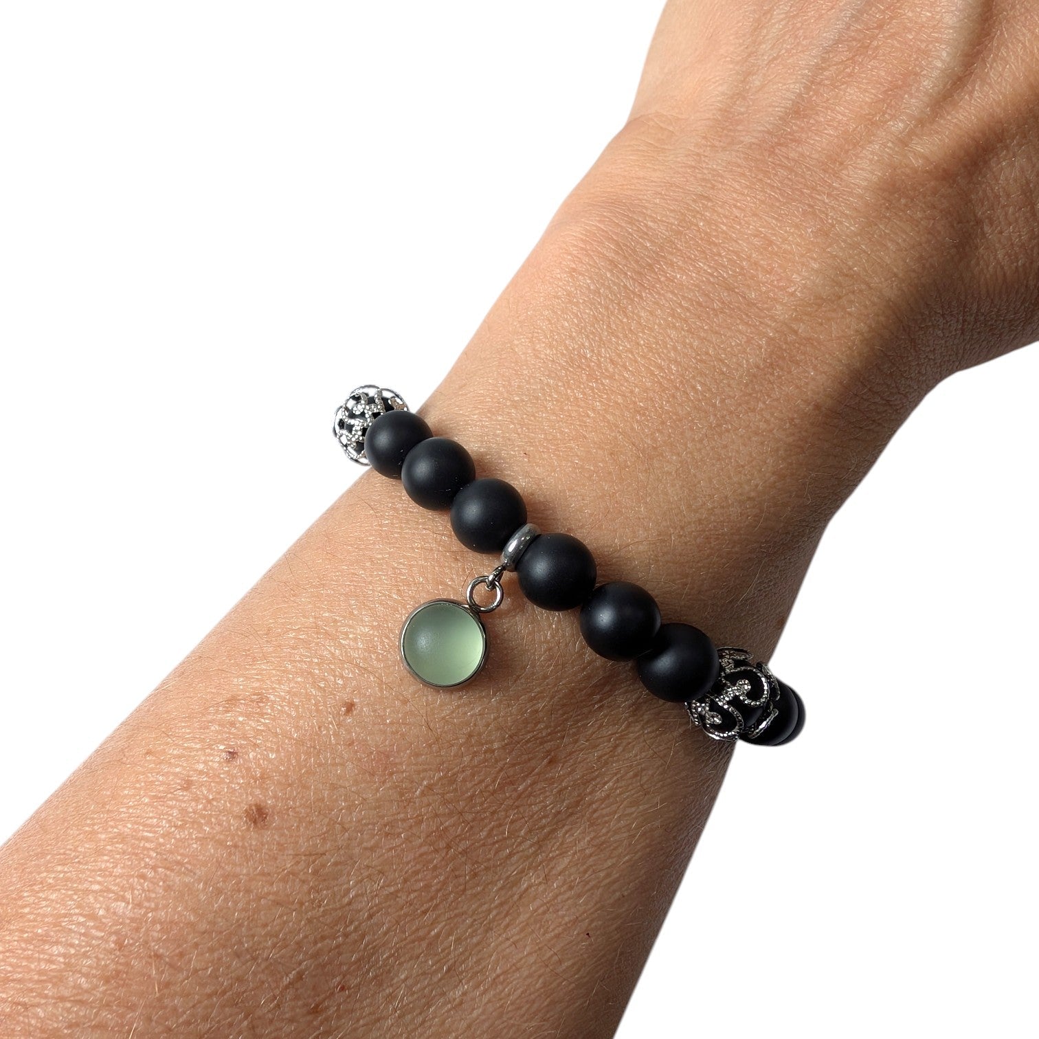 Bracelet agates noires mattes - Bijoux Le fil d'Ariane