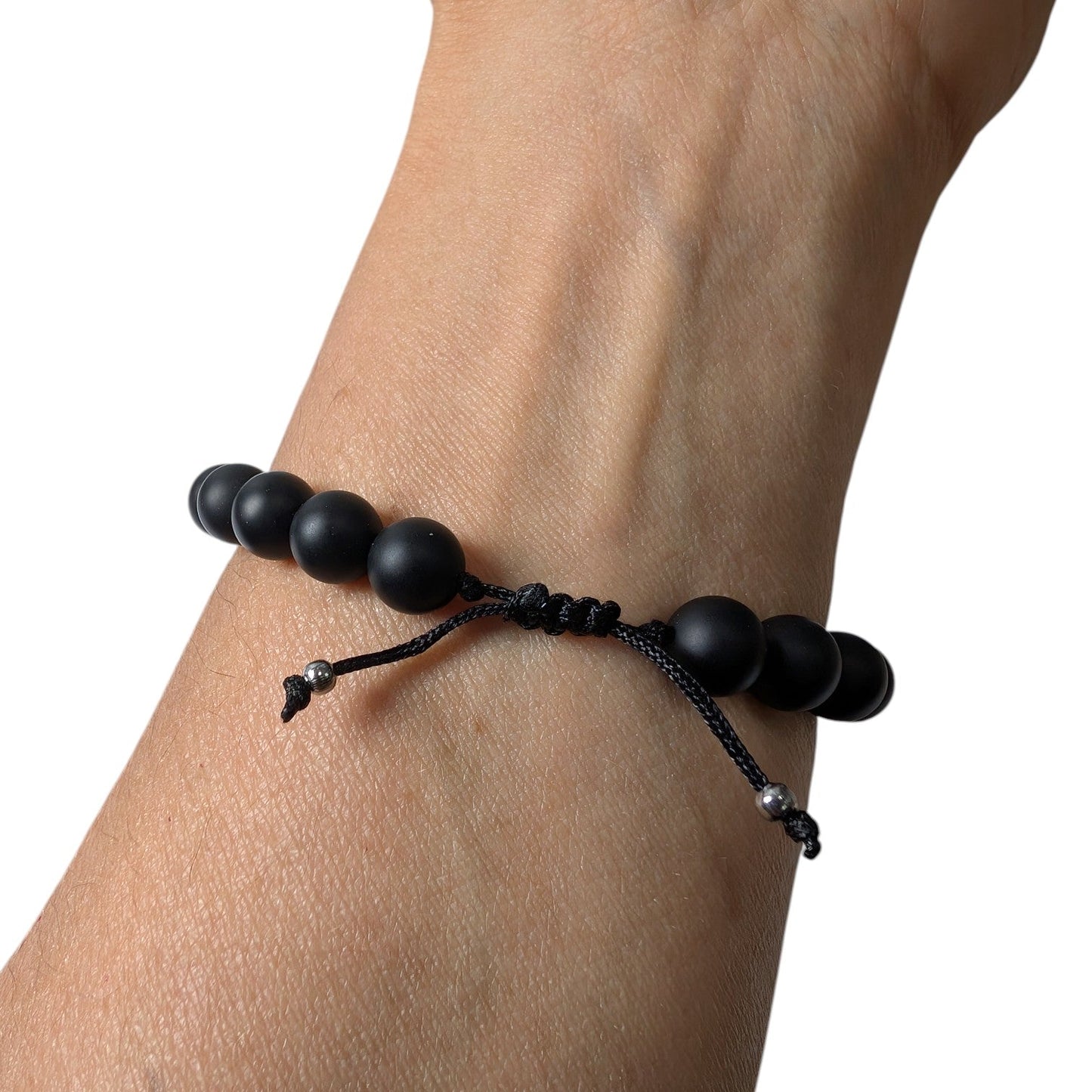 Bracelet agates noires mattes - Bijoux Le fil d'Ariane