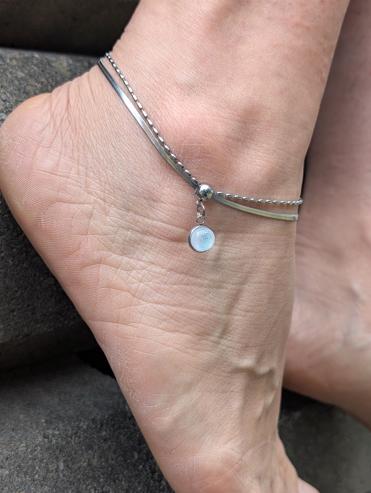 Bracelet de cheville - teintes de bleu - Bijoux Le fil d'Ariane