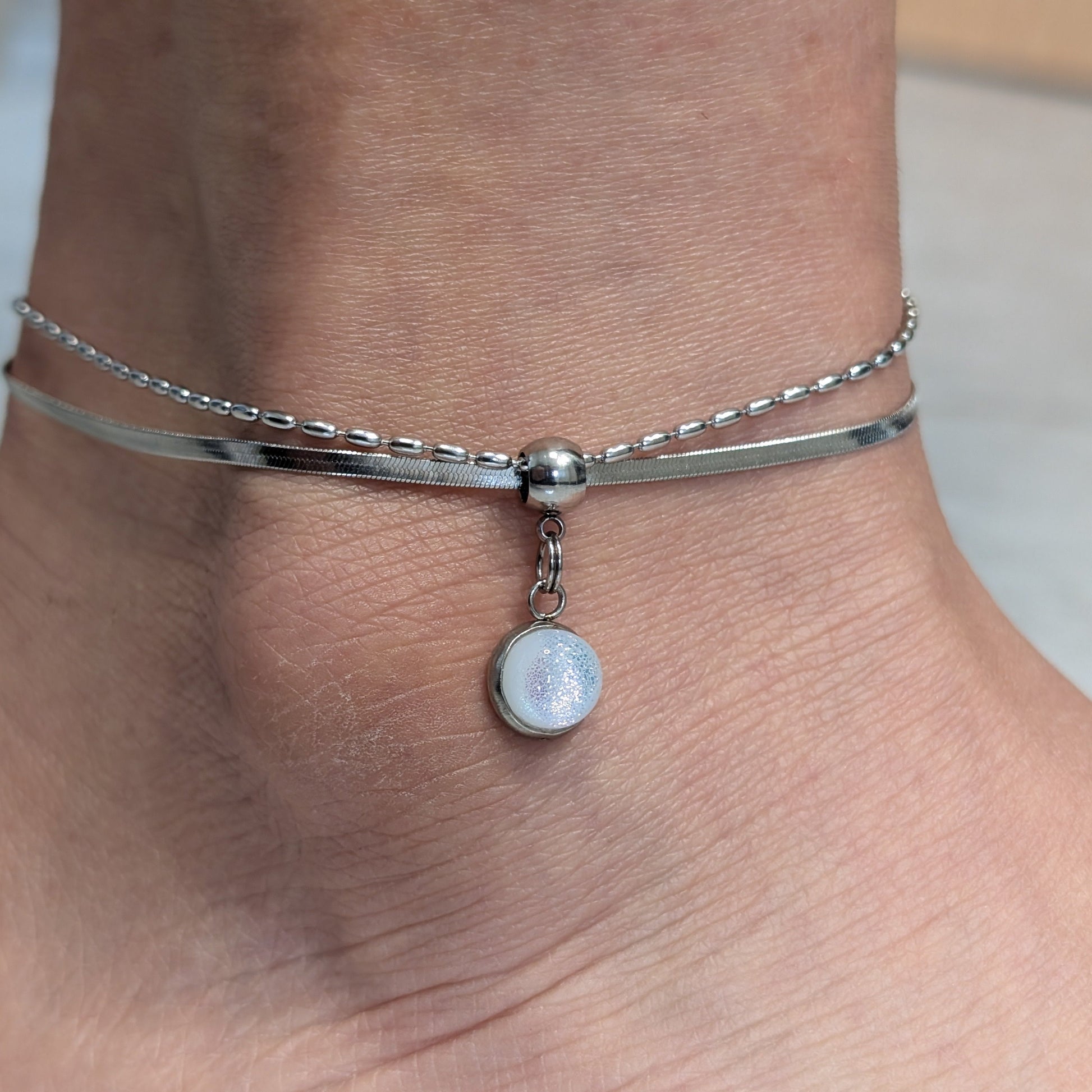 Bracelet de cheville - teintes de rose et violet - Bijoux Le fil d'Ariane