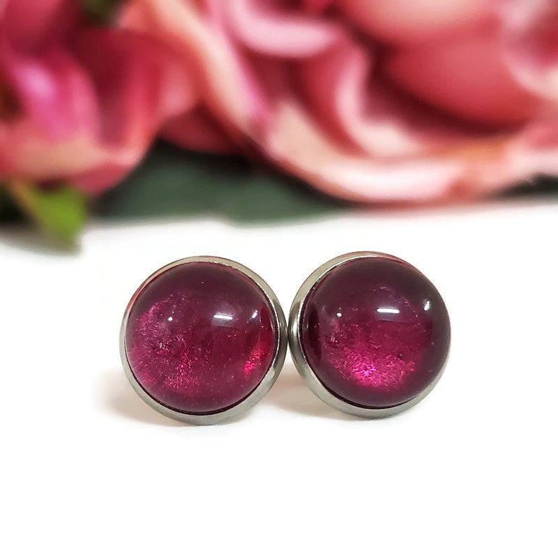 Cabochons argent fushia foncé, mat ou lustré, verre fusion - Bijoux Le fil d'Ariane